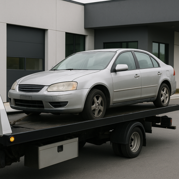 Voiture en panne prise en charge par un professionnel pour reprise